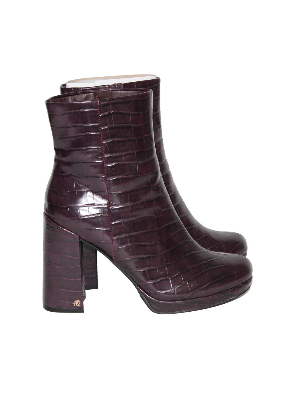 Rachel Zoe Deep Mahogany Croc-Embossed Maya Heeled Platform Bootie Size 9